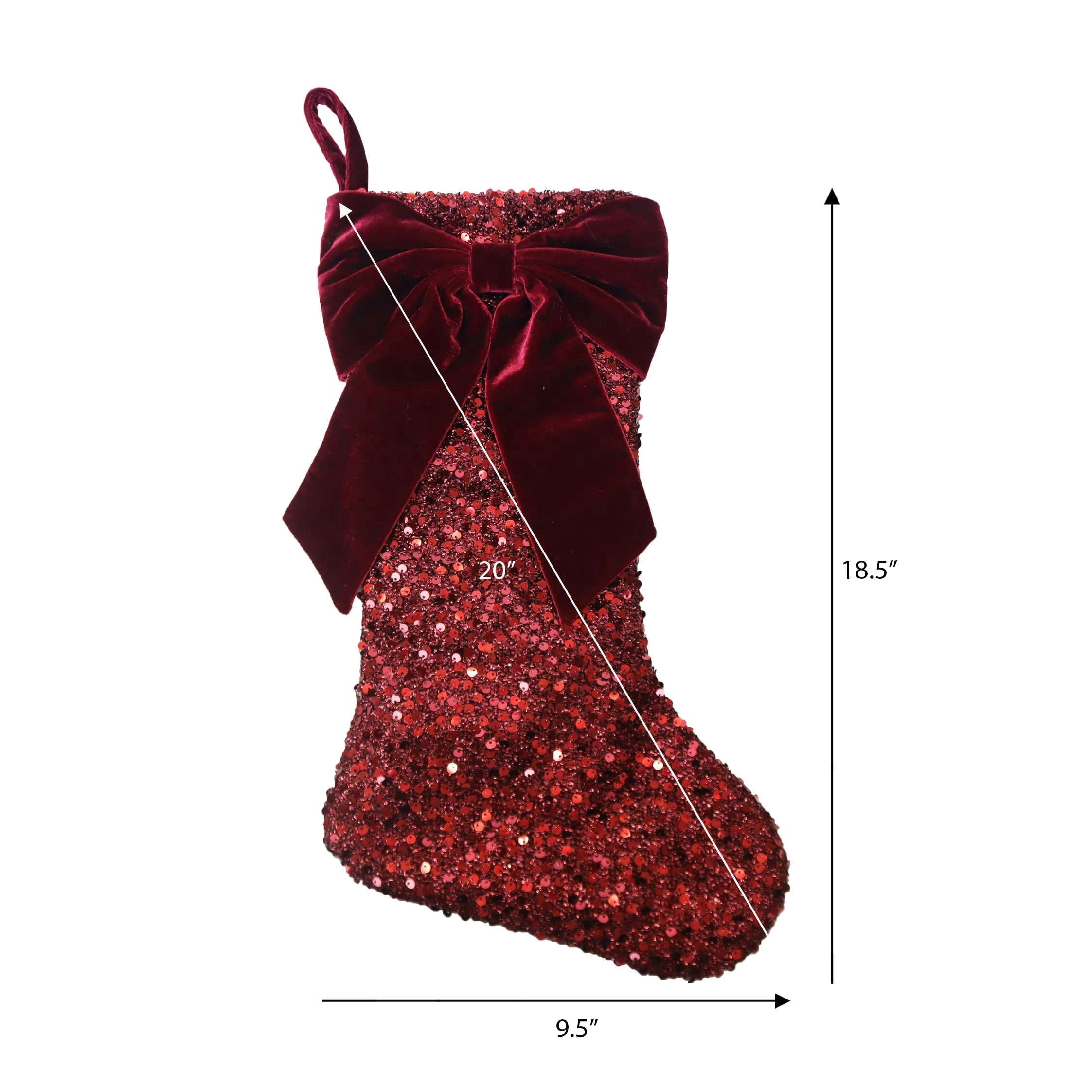 Sequin Christmas Stocking with Velvet Bow, Burgundy, 17", by Holiday Time