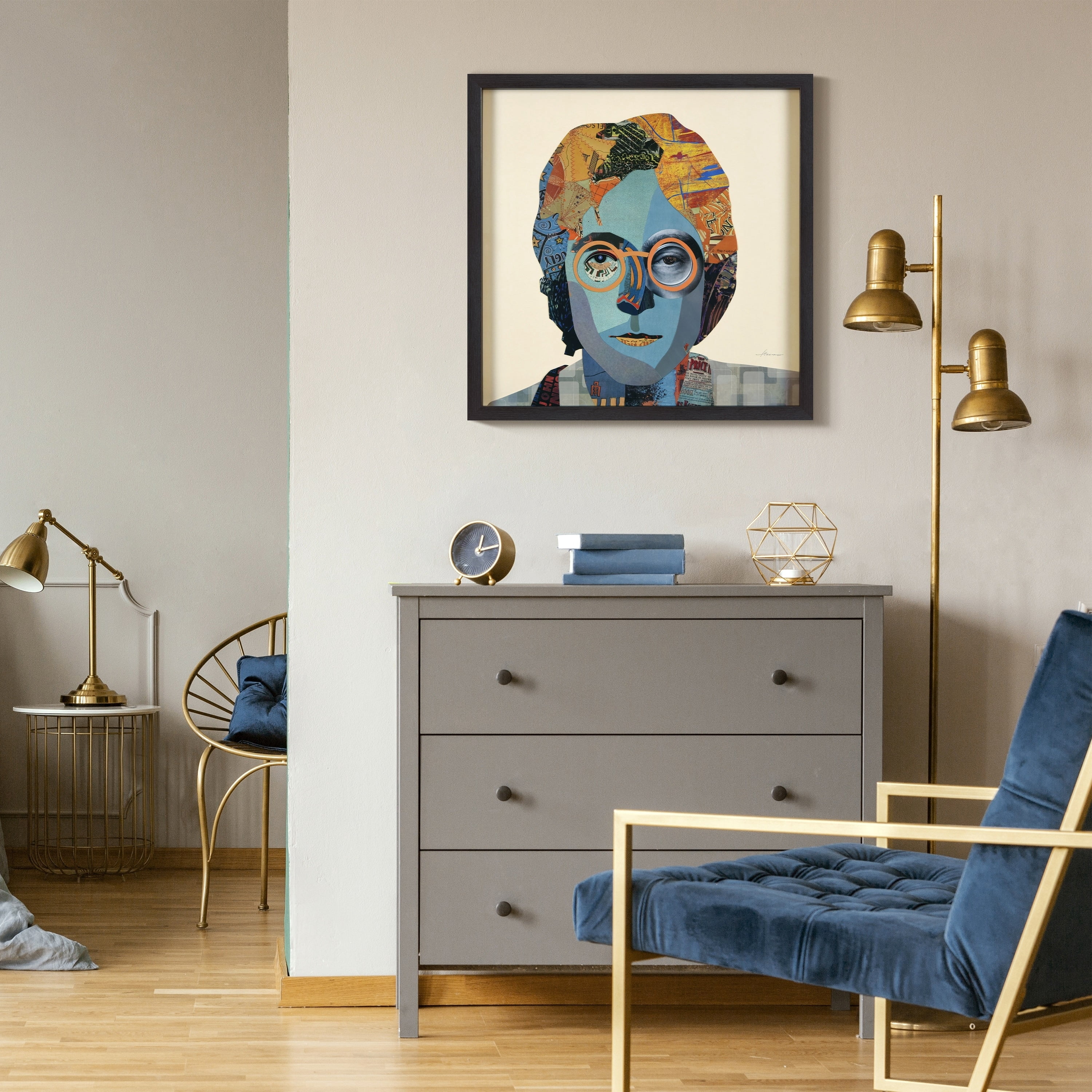 Empire Art Direct Homage to John Dimensional Collage Framed Graphic Art Under Glass Wall Art, 25" x 25" x 1.4", Ready to Hang