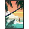 thumbnail image 3 of Wall26 Framed Canvas Print Wall Art Surfer at the Beach at Sunset Nature Ocean Illustrations Modern Art Nautical Scenic Colorful for Living Room, Bedroom, Office - 16"x24" BLACK, 3 of 5