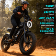 thumbnail image 3 of DTTZH Class 3 Electric Bike for Adults, 60V 30Ah Battery, 750W Motor Ebike, 7-Speed, 20" x 4" Fat Tire, UL 2849 Certified, 3 of 13