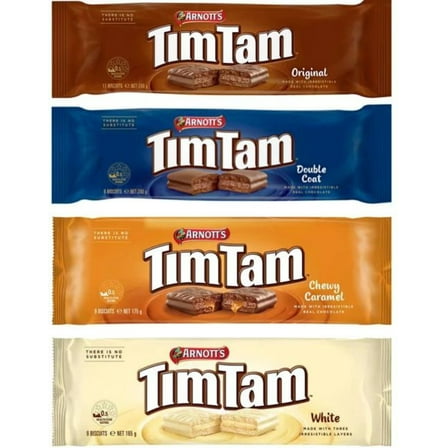 Arnott's - Tim Tam SAMPLER 4 Pack (Original, Double Coat, Chewy Caramel, White) Chocolate Cookie Biscuits, Aussie Made & Loved ...