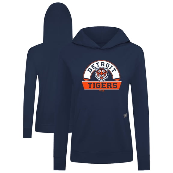 Women's Levelwear Navy Detroit Tigers Relay Banner Arch Long Sleeve T-Shirt Hoodie
