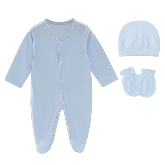 Dakiuu Baby Cotton Footed Sleeper 3 Piece Layette Set with Hat and Scratch Mittens 0 to 6 Months
