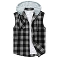 thumbnail image 2 of Ixbnca Men's Hoodie Shirts Sleeveless Plaid Jacket Mens Button/Zip up Summer Casual Hooded Tank Tops, 2 of 4