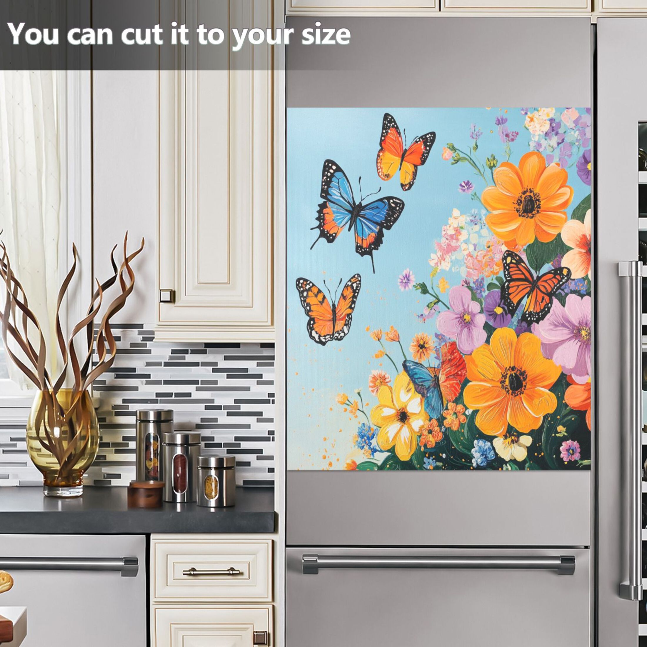 Dishwasher Magnetic Sticker 23x26 Inch Refrigerator Magnetic Sticker Washing Machine Magnetic Sticker Kitchen Panel Magnetic Sticker Home Decor Blue Flowers and Butterflies