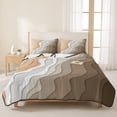 thumbnail image 3 of Queen Quilt Set 90''x96'', Brown Coastal Beach Lightweight Bedspread Coverlet Set with 2 Pillow Shams, Retro Farmhouse Ocean Waves Striped Breathable All Season Quilt Bedding for Bedroom/Guest Room, 3 of 9