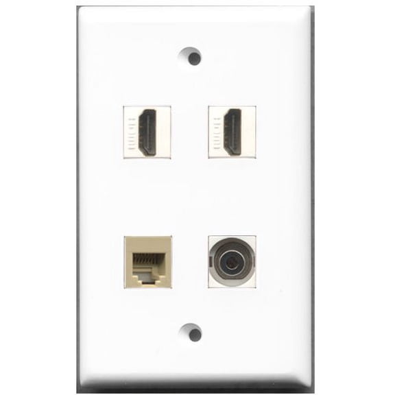 RiteAV - 2 Port HDMI 1 Port Phone RJ11 RJ12 Beige 1 Port 3.5mm Wall Plate