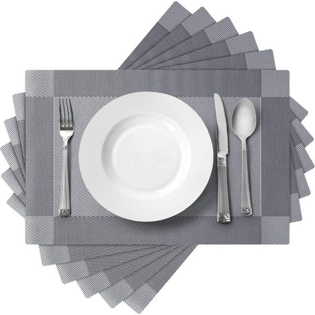 Canadian Linen Place Mats , 9"x 6.5", Heat Resistant Easy to Clean Non Slip Waterproof Stain Resistant Placemats for Dining Table Set of 6pcs, Grey