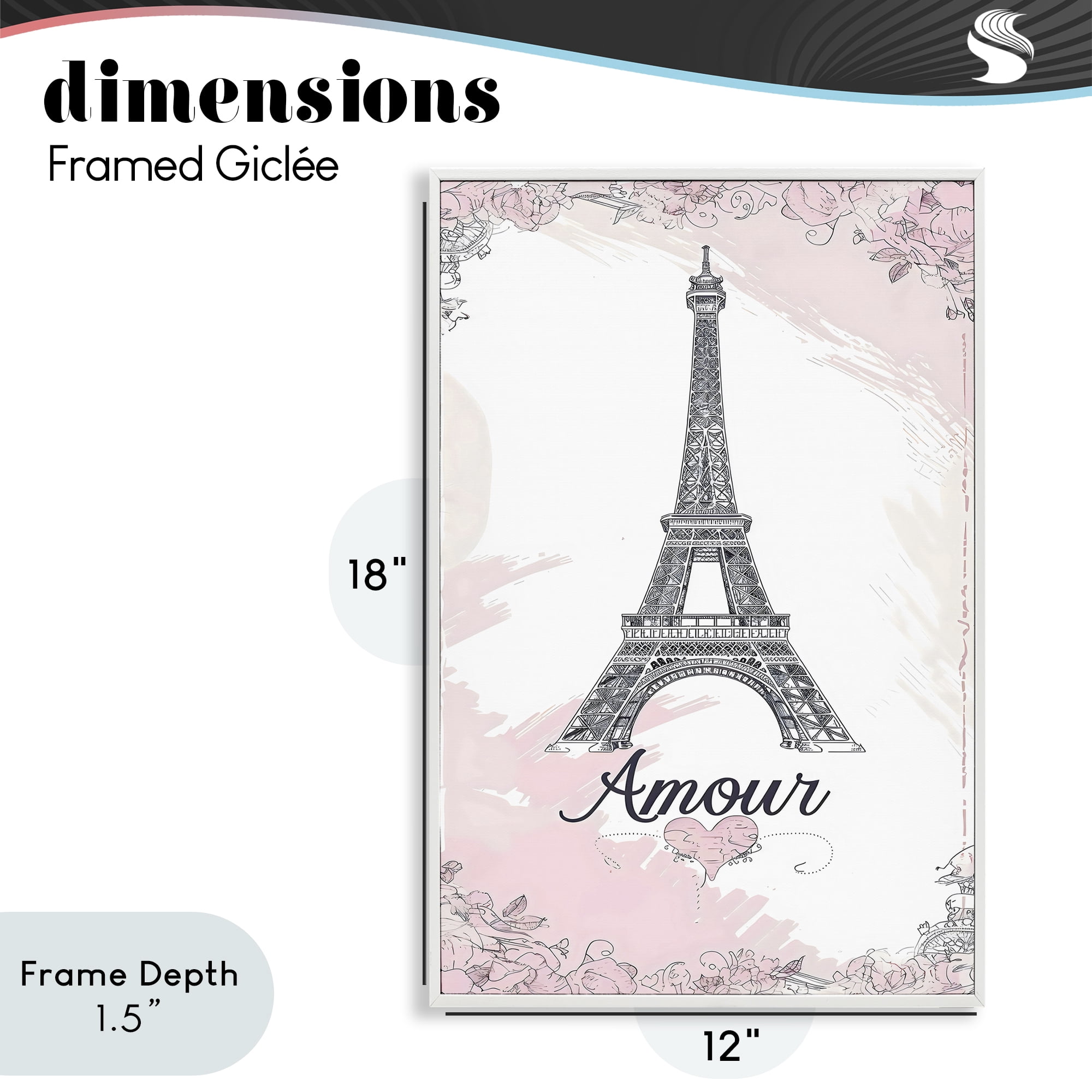 Stupell Industries Amour Vintage Eiffel Tower White Framed Giclee Art, design by Creative Studio