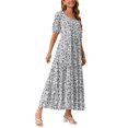 thumbnail image 4 of Vestido Maxi Boho de Manga Corta Floral de Verano para Mujeres INSPIRE CHIC con Cuello Cuadrado y Bolsillos M Blanco, 4 of 6