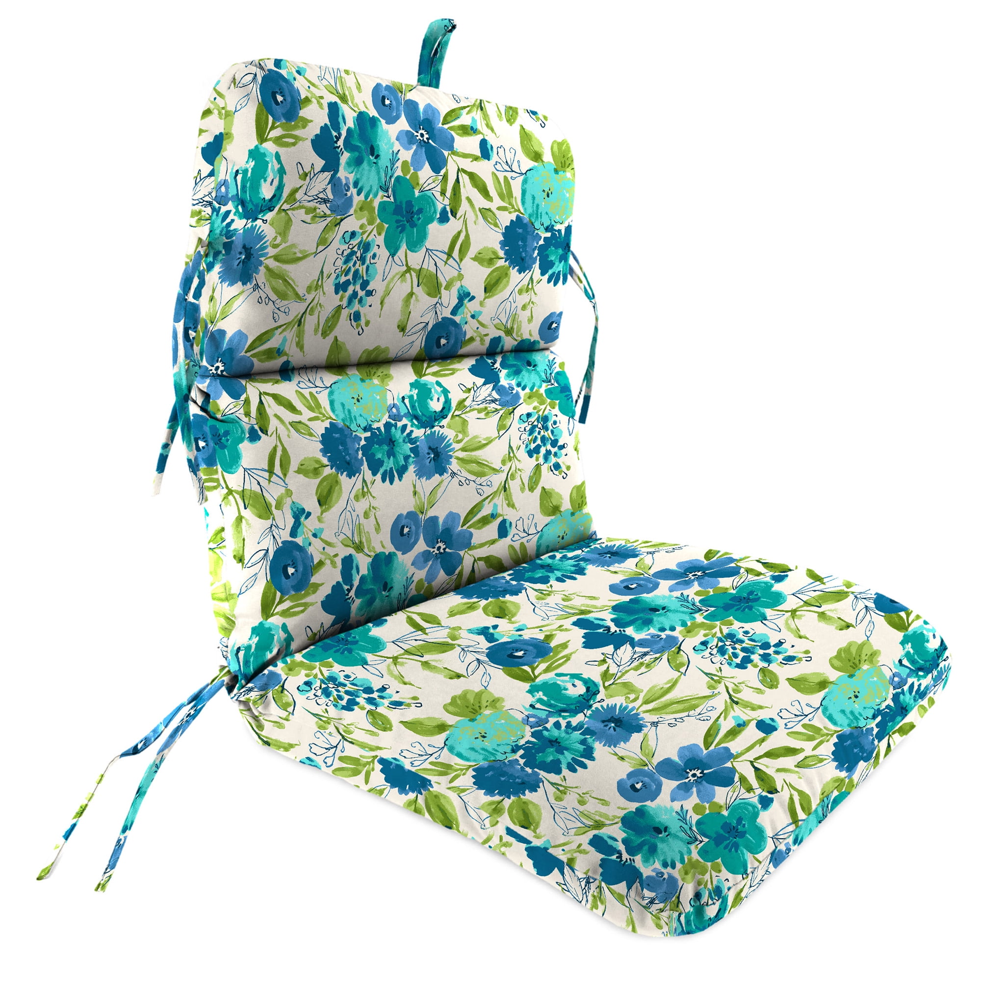 Jordan Manufacturing 45" x 22" Bettina Aqua Cream Floral Rectangular Outdoor Chair Cushion with Ties and Hanger Loop (2 Pack)