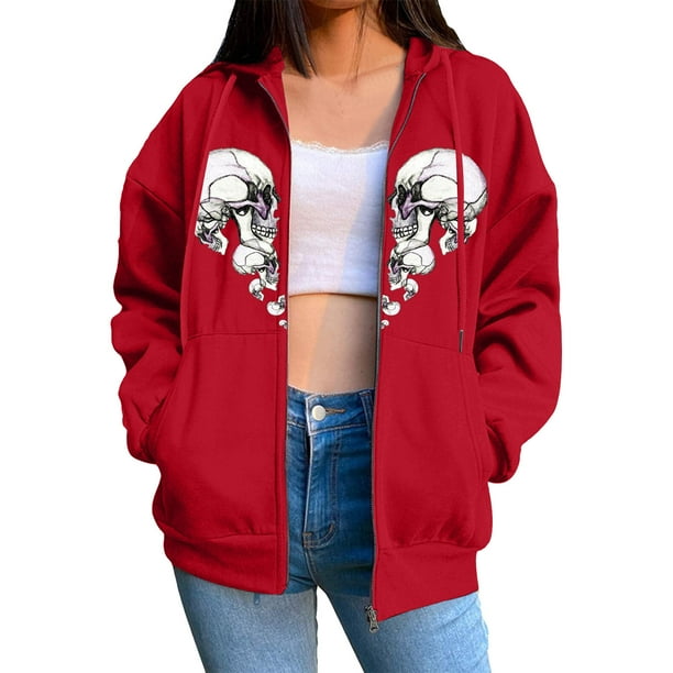 Cowboys Sweater Women Women Gothic Print Hoodie With Drawstring Zip Up  Pocket Long Sleeve Coat Loose Teen Girls Jacket Thick Pullover Women 