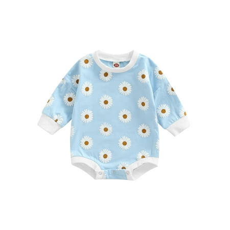 

Bagilaanoe Newborn Baby Girl Boy Oversized Romper Long Sleeve Daisy Print Sweatshirts Bodysuit 6M 12M 18M 24M One Piece Clothes