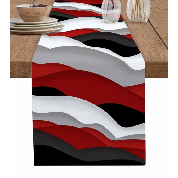 ERUNPONLY Red Black Ombre Table Runner - 70 Inch Long Modern Geometric Moire Abstract Art Cotton and Linen Blended Dress Scarves Farmhouse Table Runner for Kitchen Dining, Coffee Table, 13" x 70"