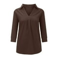 thumbnail image 4 of HAiming Womens V Neck 3/4 Sleeve Shirts Summer Trendy Business Casual Tops Solid Color Loose Work Blouses 2025, 4 of 8