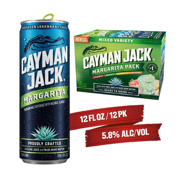 Cayman Jack Margarita Variety Pack, 12 Pack, 12 fl oz Cans, 5.8% ABV