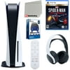 Sony Playstation 5 Disc Version (Sony PS5 Disc) with Headset, Media Remote, Marvel's Spider-Man: Miles Morales Ultimate Launch Edition, Accessory Starter Kit and Microfiber Cleaning Cloth Bundle