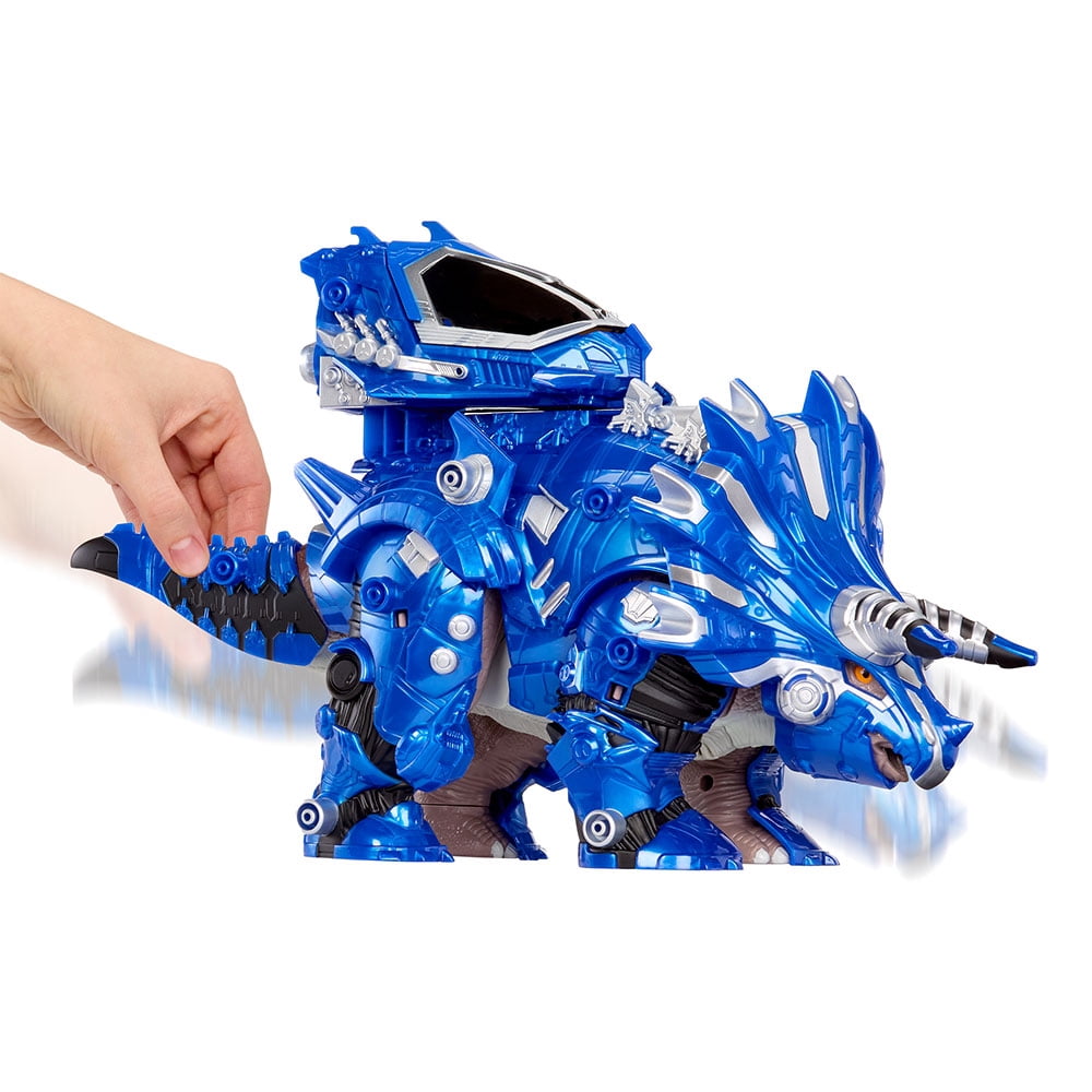Armorsaurs Armor-Up Triceratops Dinosaur Cobalt Toy Figure with 7 Removable Armor Pieces, Tail-Triggered Chomp, Pilot Pod Compatible, Kids, Boys, Girls, Ages 6+