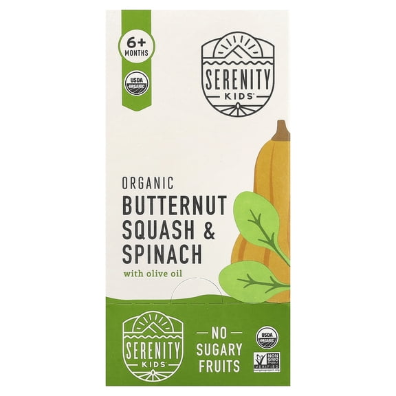 Serenity Kids Organic Butternut Squash & Spinach with Olive Oil, 6 Months, 6 Pouches, 3.5 oz (99 g) Each