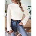 thumbnail image 4 of Women'S Cropped Sweater Knit Long Sleeve Crewneck Soft Pullover Sweater Top White M, 4 of 8