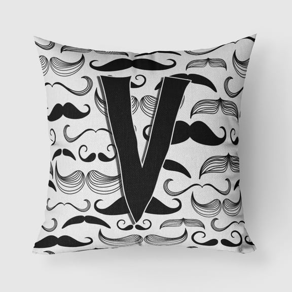 Carolines Treasures CJ2009-VPW1818 Letter V Moustache Initial Canvas Fabric Decorative Pillow 18H x18W multicolor