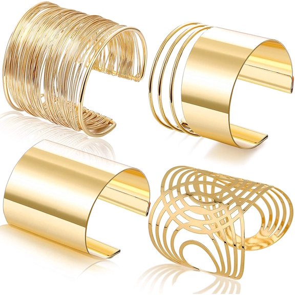 4 Pcs Cuff Bangle Bracelet for Women Open Wide Wire Bracelets Gold Wrist Cuff Wrap Bracelet