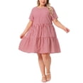 thumbnail image 2 of Vestidos de cuadros para mujer de tallas grandes Agnes Orinda, estilo vintage de los años 50, con capas, cuello redondo, manga corta, casual de verano, midi, en cuadros rojos, talla 3X, 2 of 6