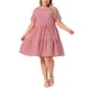 thumbnail image 2 of Vestidos de cuadros para mujer de tallas grandes Agnes Orinda, estilo vintage de los años 50, con capas, cuello redondo, manga corta, casual de verano, midi, en cuadros rojos, talla 3X, 2 of 6