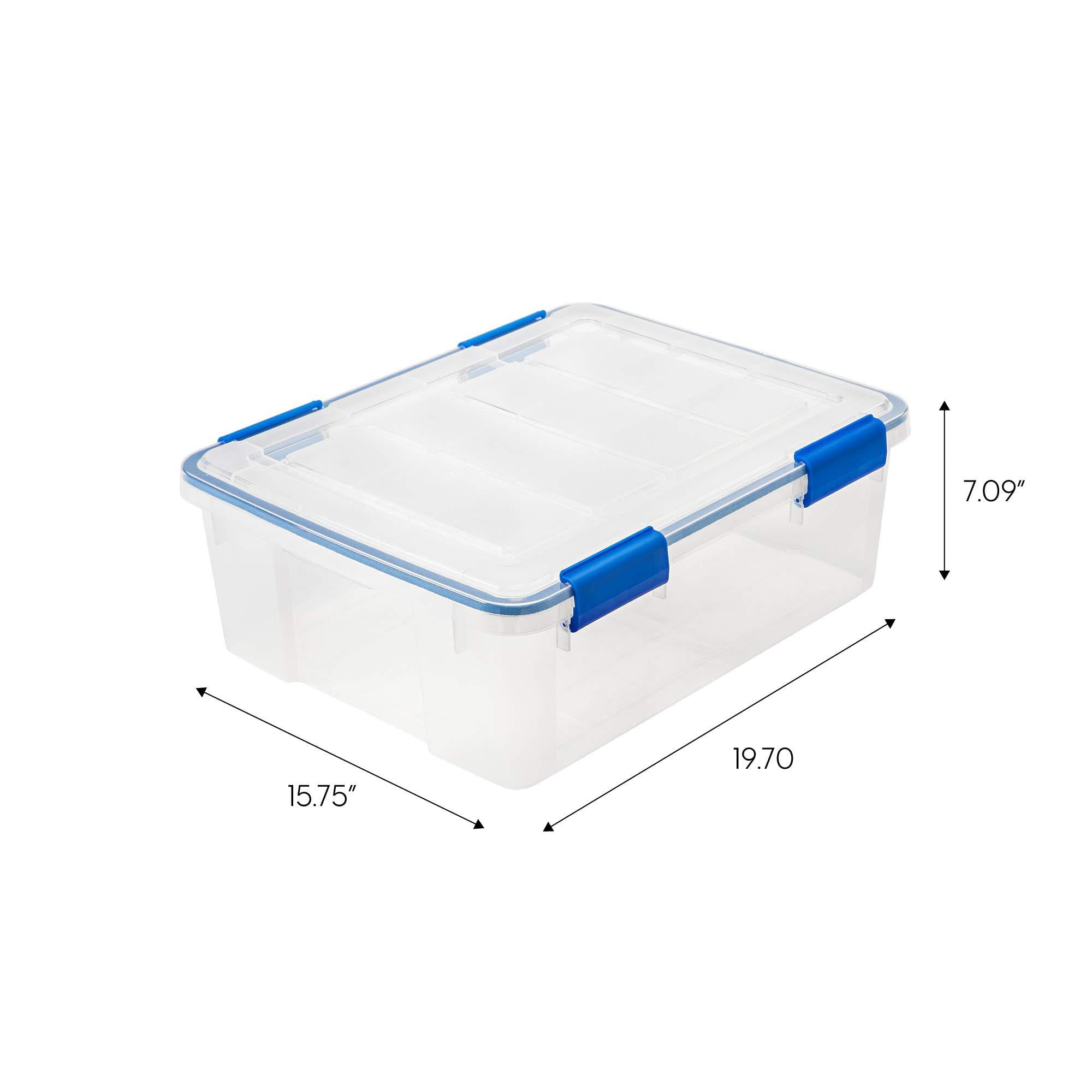 IRIS USA 70 Quart WEATHERPRO Plastic Storage Box with Durable Lid and Seal  and Secure Latching Buckles, Clear With Blue Buckles, Weathertight, 3 Pack