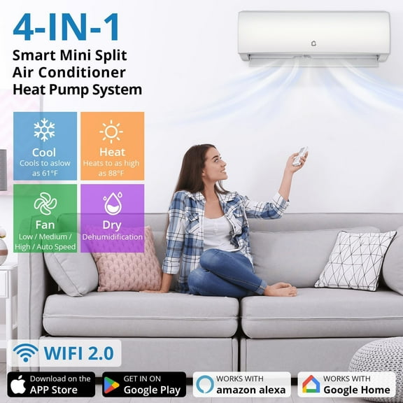 12000 BTU Split Air Conditioner with 21 SEER2, 230V Split AC and Heat Pump, Ultra-Efficient Energy Star Certified Cooling and Heating for 750 Sq.Ft, White