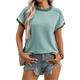 thumbnail image 2 of Blusa Informal de Corta con Cuello Redondo y Bloques de Color Acanalados para Mujer Lago Verde L, 2 of 9