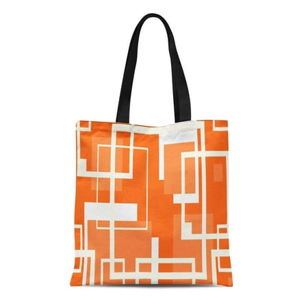 ASHLEIGH Canvas Tote Bag Orange Modern Coral Mid Century Pattern Geometric Retro Ivory Reusable Handbag Shoulder Grocery Shopping (Best Mid Range Handbags)