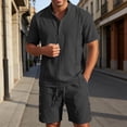 thumbnail image 2 of JAJAHO Mens Shorts Set Linen Short Sleeve Solid Color Stand Collar Shirt With Shorts Casual Summer Outfits Lightweight Breathable Beach Clothes Cozy Outfit, 2 of 4