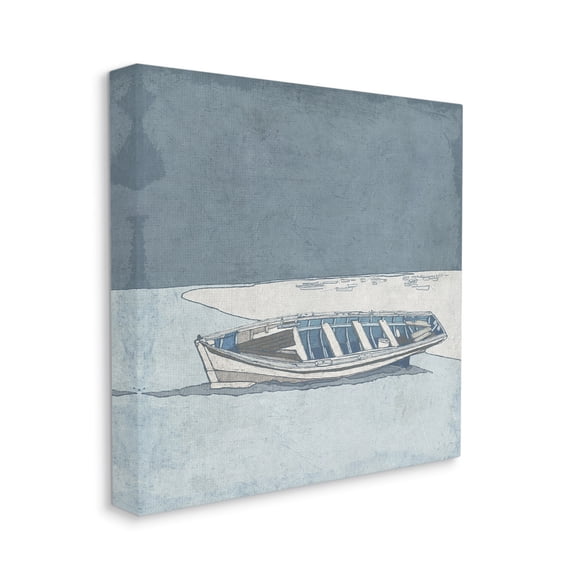 Stupell Industries Blue Monochrome Rowboat Beach Coast Landscape,24 x 24,Designed by Ynon Mabat