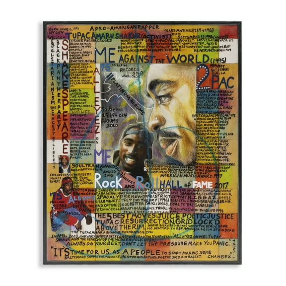 Stupell Industries Tupac Musician Collage People Drawing Black Framed Art Print Wall Art, 11 x 14