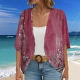 thumbnail image 2 of BODOAO Kimono Cardigans for Women,Casual Open Front 3/4 Sleeve Cardigan,Plus Size Lightweight Shawls Ruana Wraps Court Lock Spring and Solid Color Circle Short Sleeved Cardigan Loose Top Hot Pink Xxl, 2 of 6