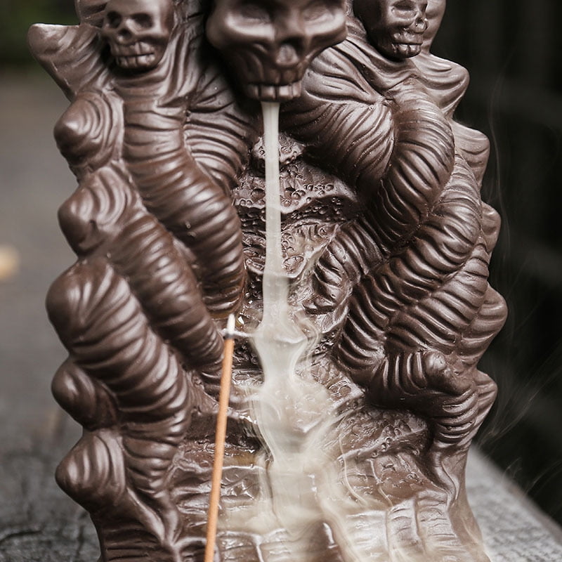 Purple Sand Handmade Incense Burner,Creative Halloween Skull Head Backflow Incense Stick Holder Aromatherapy Ornament for Yoga Spa Office Bedroom