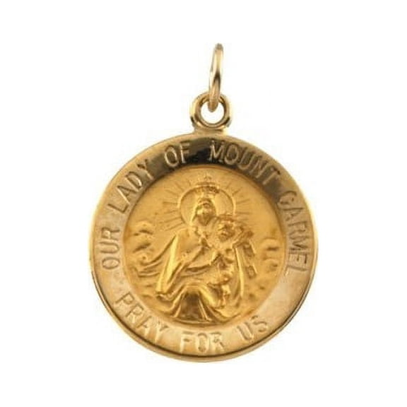 Our Lady of Mt.Carmel Religious Medal - 14k Yellow Gold- 2/3 Inch X 2/3 Inch