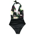 thumbnail image 4 of Douhoow Women Floral Bikini Deep V-Neck Tie-Up Halter Swimwear Backless Swimsuit, 4 of 7