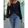 thumbnail image 3 of Button Up Sweater for Women Fall Knit Pullover Sweaters Long Sleeve Henley Shirts Crewneck Tunic Tops Black XL, 3 of 6