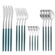 thumbnail image 1 of Juego de cubiertos dorado mate de 16 piezas | Cubiertos de acero inoxidable con cuchillos para carne | Servicio para 4 personas | Incluye tenedores, cucharas y cucharillas de postre | Apto para, 1 of 1