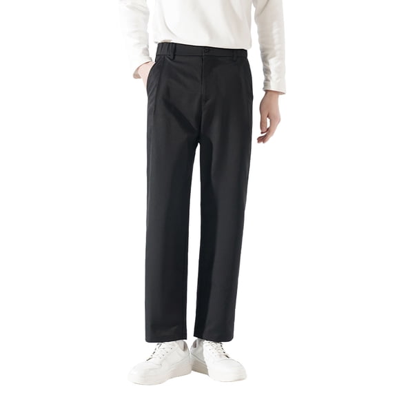 JAJAHO Mens Suit Pants Straight Leg Relaxed Fit Elastic Waistband Dress Pants Ankle Length Solid Color Versatile Trousers