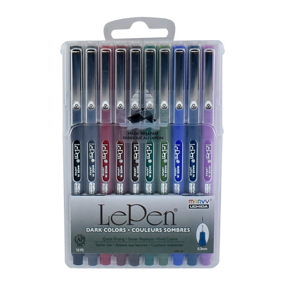 Marvy, Uchida, Le Pen, LePen, Felt Tip Pens, Dark Color, Medium Point, .3mm,10 Count