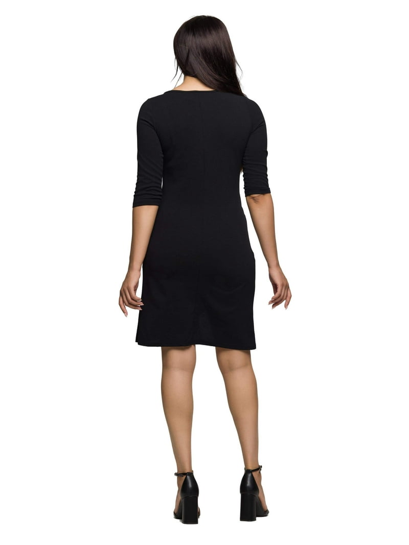 knee length tulip dress 24seven Comfort Apparel Three Quarter Sleeve Ruched Tulip Hem Mini Dress Hunter / XL