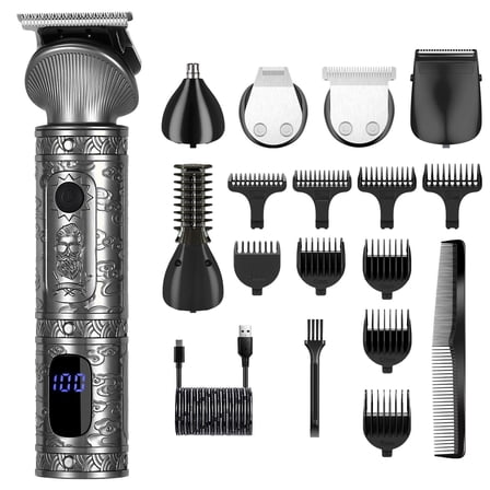 Hatteker 6-in-1 Professional Beard Trimmer & Hair Clipper Kit for Men - Cordless T-Blade Grooming Set