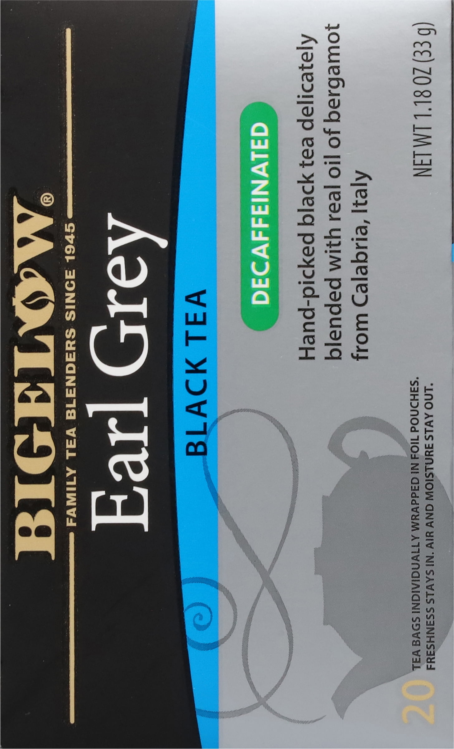 (4 pack) Bigelow Earl Grey, Decaffeinated, Black Tea Bags, 20 Count