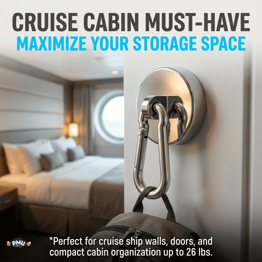 PMU 24 Pcs Strong Magnetic Hook with Swivel Carabiner Clip – Heavy Duty Magnet Hook Holds Up to 26 Lbs for Locker, Cruise Cabin, Home, Office, Refrigerator & Garage Use