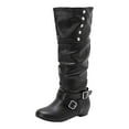 thumbnail image 6 of Slouchy Knee High boots Women Buckle Strap Low Heel Riding Booties Vintage Leather Pull on Wide Mid Calf Fall Winter Long Boots Black Size 8, 6 of 6