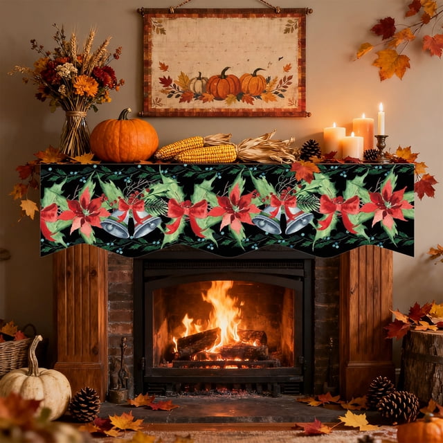 Adornos navideños, regalos navideños, pancartas para repisa de chimenea, tela de fondo, decoración navideña, bufanda para chimenea, pancarta para chimenea