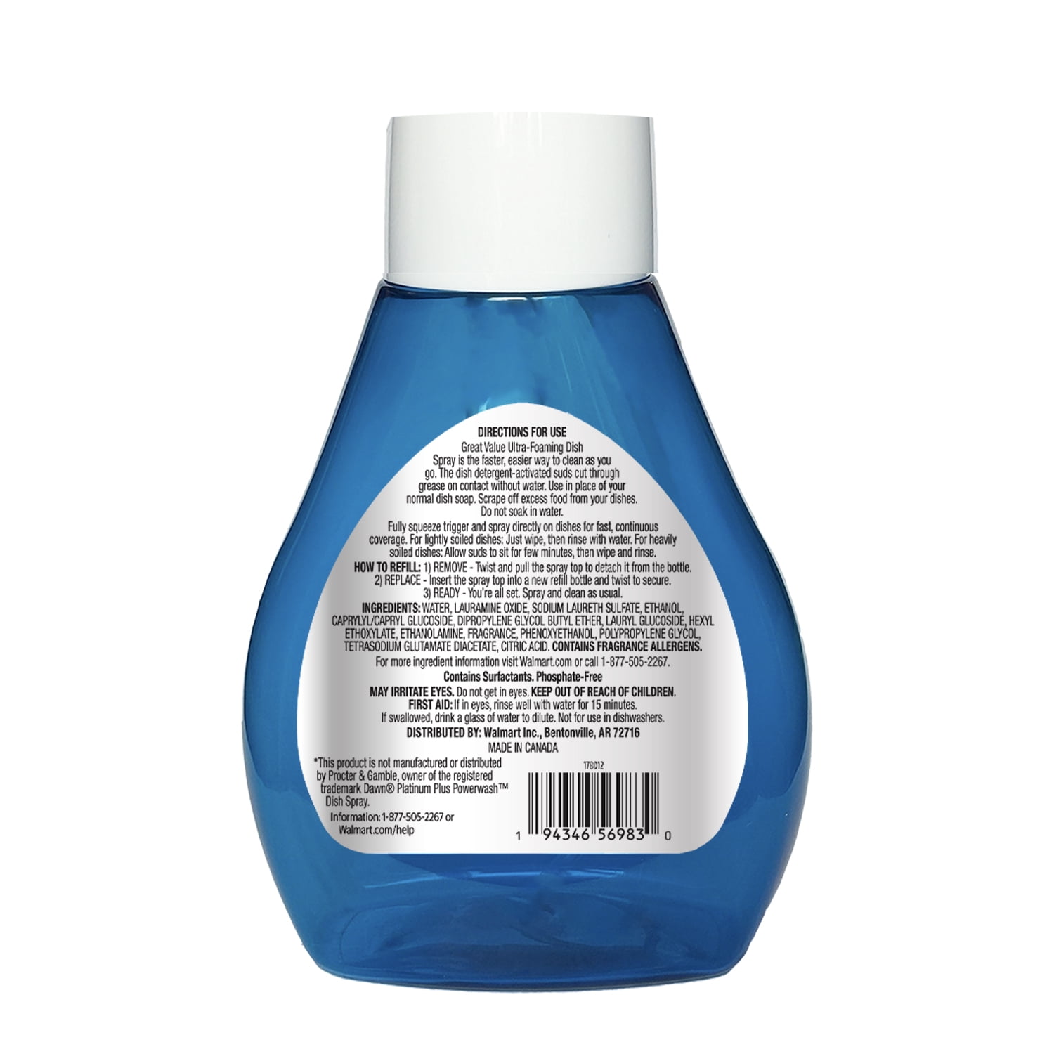 Great Value Ultra Foaming Dish Spray Dish Soap Refill, Fresh Scent, 16 fl oz